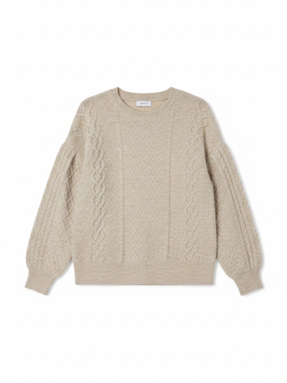 Henry Waffle Cable Knit Stitch Sweater Knit Tunic - Light Beige - Greylin
